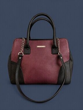 Nine WEST Two-tone Faux Leather Three Compartment Double Handle Shoulder Bag